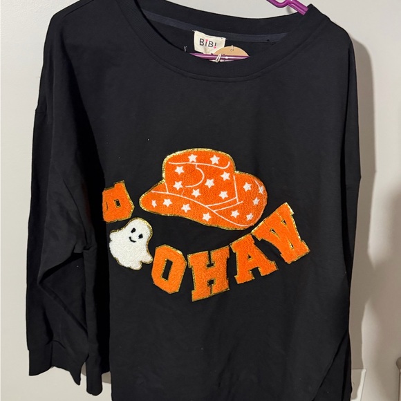 BiBi Black Sweatshirt with Orange Star Cowboy Hat Design - Picture 1 of 2